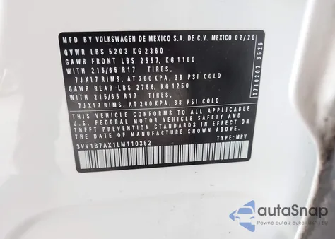 2020 Volkswagen Tiguan 2.0T S from USA, damaged, VIN 3VV1B7AX1LM110352